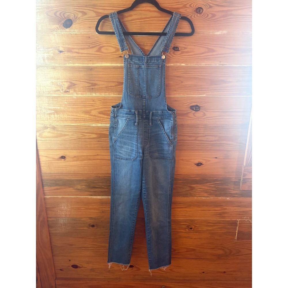 Madewell Slim Straight Leg Denim Overalls Raw Hem Size Small Farmcore Workwear